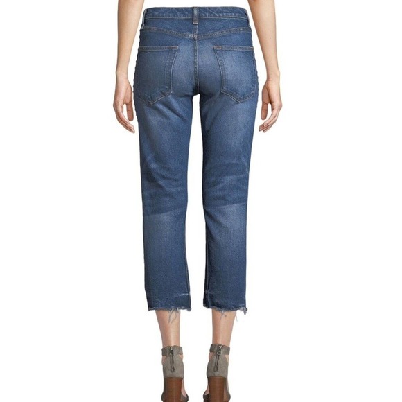 Veronica Beard Ines Cropped Straight-Leg Girlfriend Jeans 28 Blue Rhinestones - Picture 8 of 16